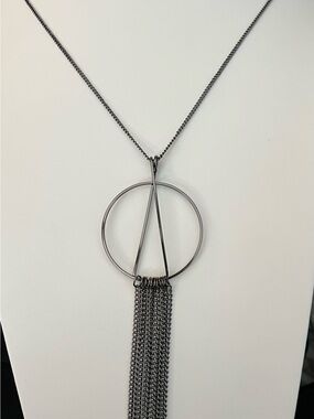 Paparazzi Minimalist Long Gunmetal Circle Tassel Pendant Necklace